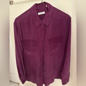 Equipment Signature Silk Shirt, Blouse Pockets Plum Medium
